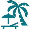 Icon of a palm tree and a sun lounger with an umbrella representing the option of having a beach break on the beautiful sandy beaches of Cozumel