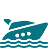 icon of a fast boat riding over the waves representing the Scuba Diving or snorkeling boat driving the divers or snorkelers to the amazing dive and snorkeling sites of Cozumel Island