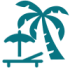 Icon of a palm tree and a sun lounger with an umbrella representing the option of having a beach break on the beautiful sandy beaches of Cozumel